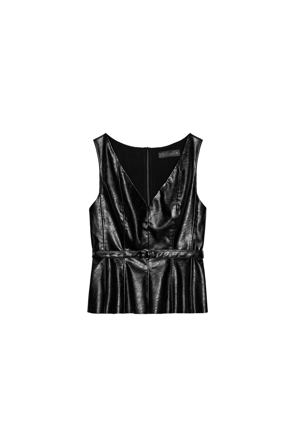 BELTED FAUX LEATHER TOP - image 3