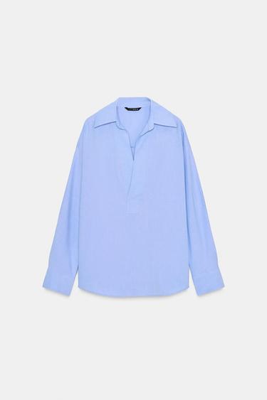 Zara OVERSIZED OXFORD SHIRT - Blue