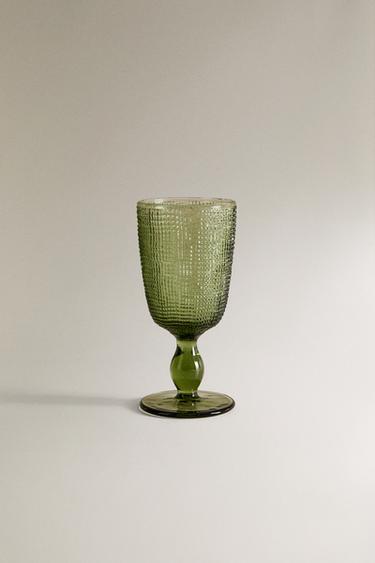 RAISED DESIGN WINE GLASS - Green by Zara