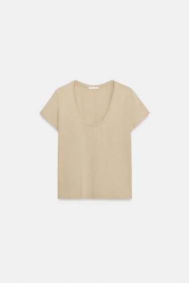 コットンショートスリーブTシャツライトベージュZaraのコットンショートスリーブTシャツ - ライトベージュ 