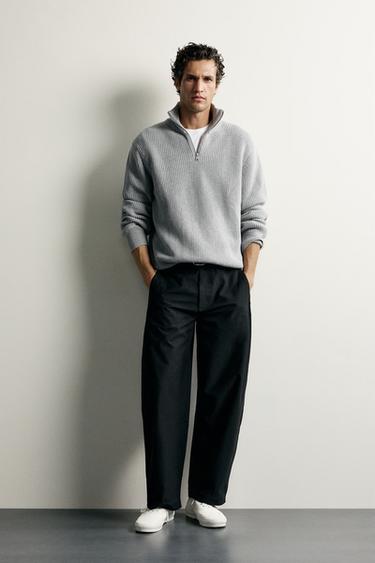 PURL KNIT QUARTER-ZIP JUMPER - Grey marl by Zara