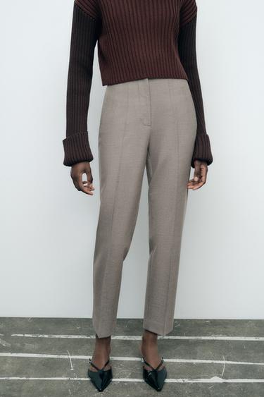 Zara HIGH-WAISTED PANTS - taupe brown