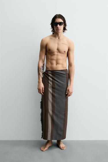 Zara STRIPED BEACH TOWEL - Brown - Image 0
