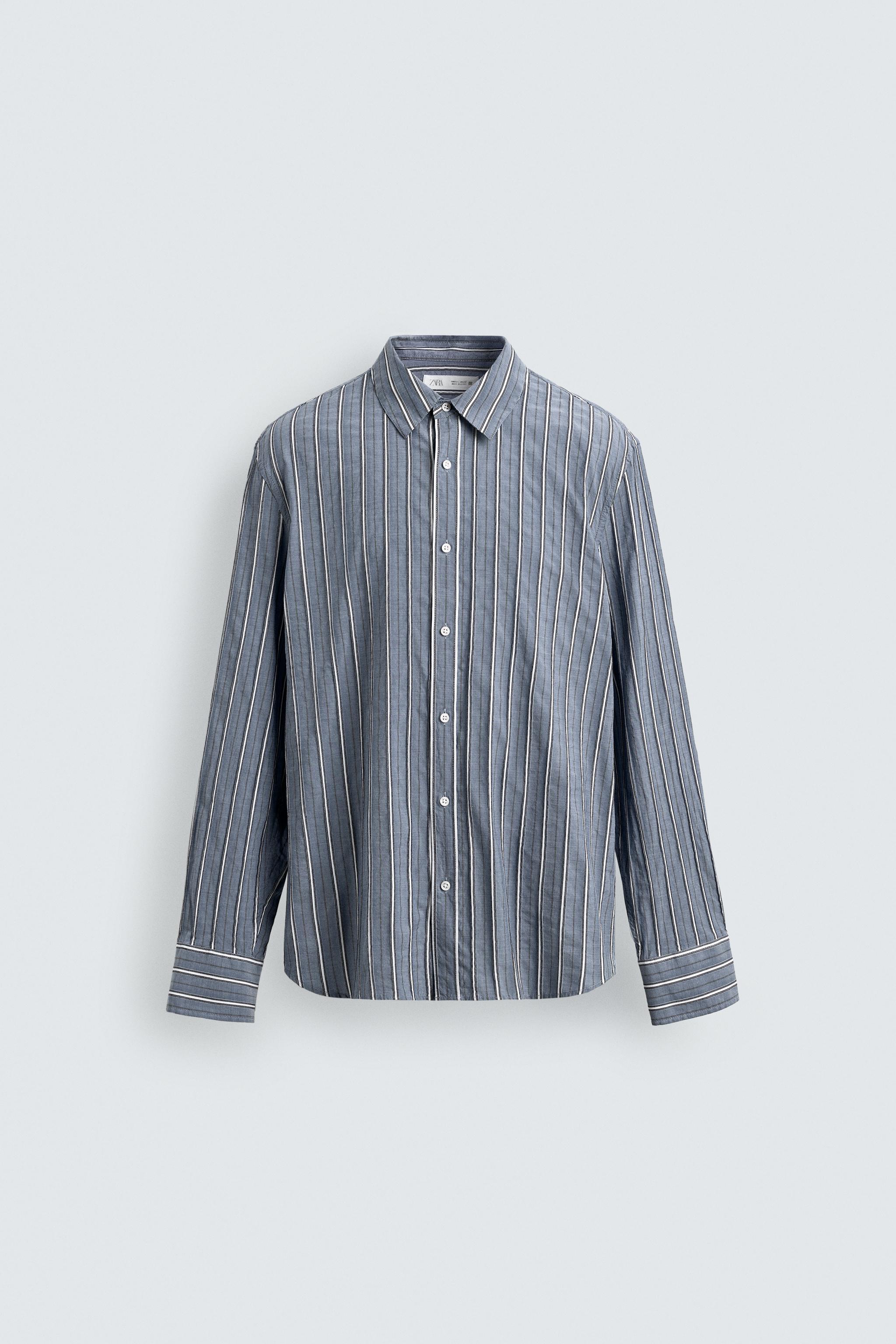 Relaxed FIT Striped Jacquard Shirt - Blue