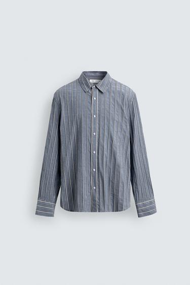 RELAXED FIT STRIPED JACQUARD SHIRT - Blue by Zara