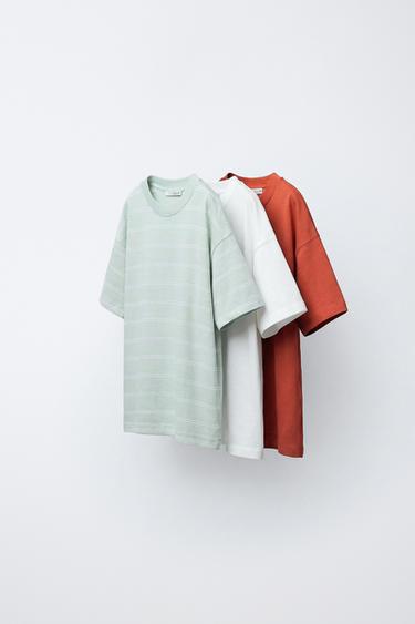 3-PACK OF STRIPED AND PLAIN T-SHIRTS - Dark orange by Zara