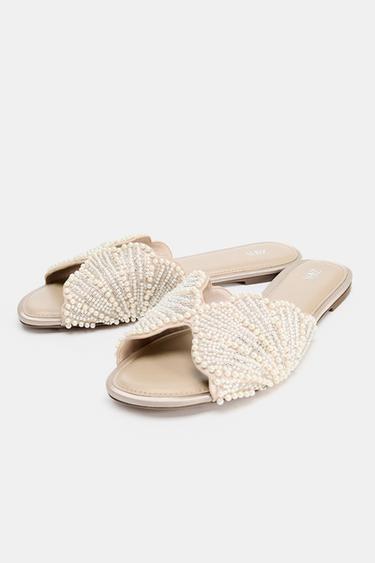FLAT SANDALS WITH SHINY APPLIQUÉS - White by Zara - Image 1