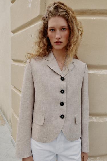 STRAIGHT DARTED LINEN BLEND BLAZER - Sand / Marl by Zara - Image 3