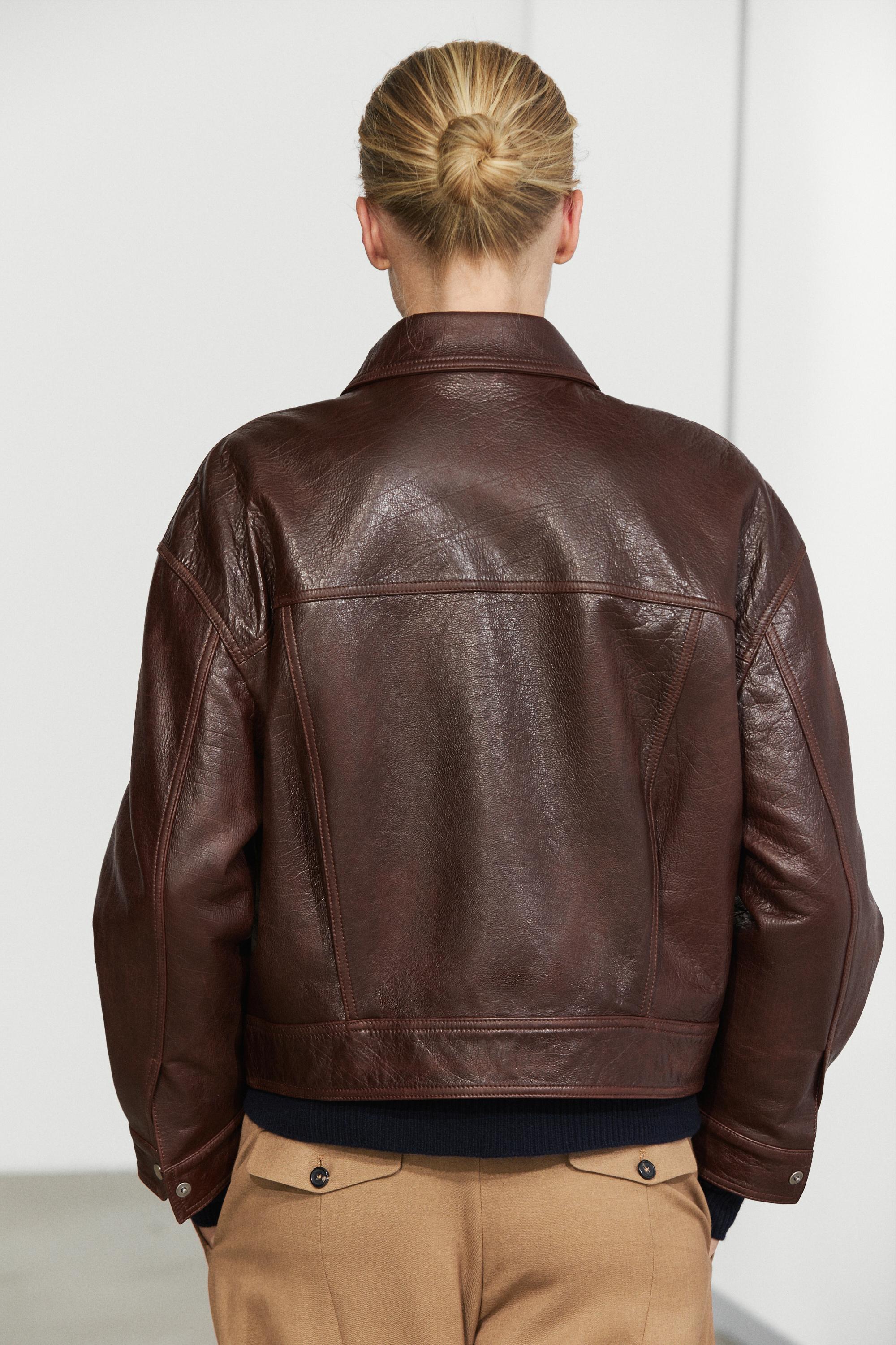 Pleated-detail Nappa leather jacket