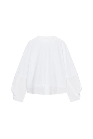 POPULIN T-SHIRT I BOMULDSBLANDING - Hvid fra Zara