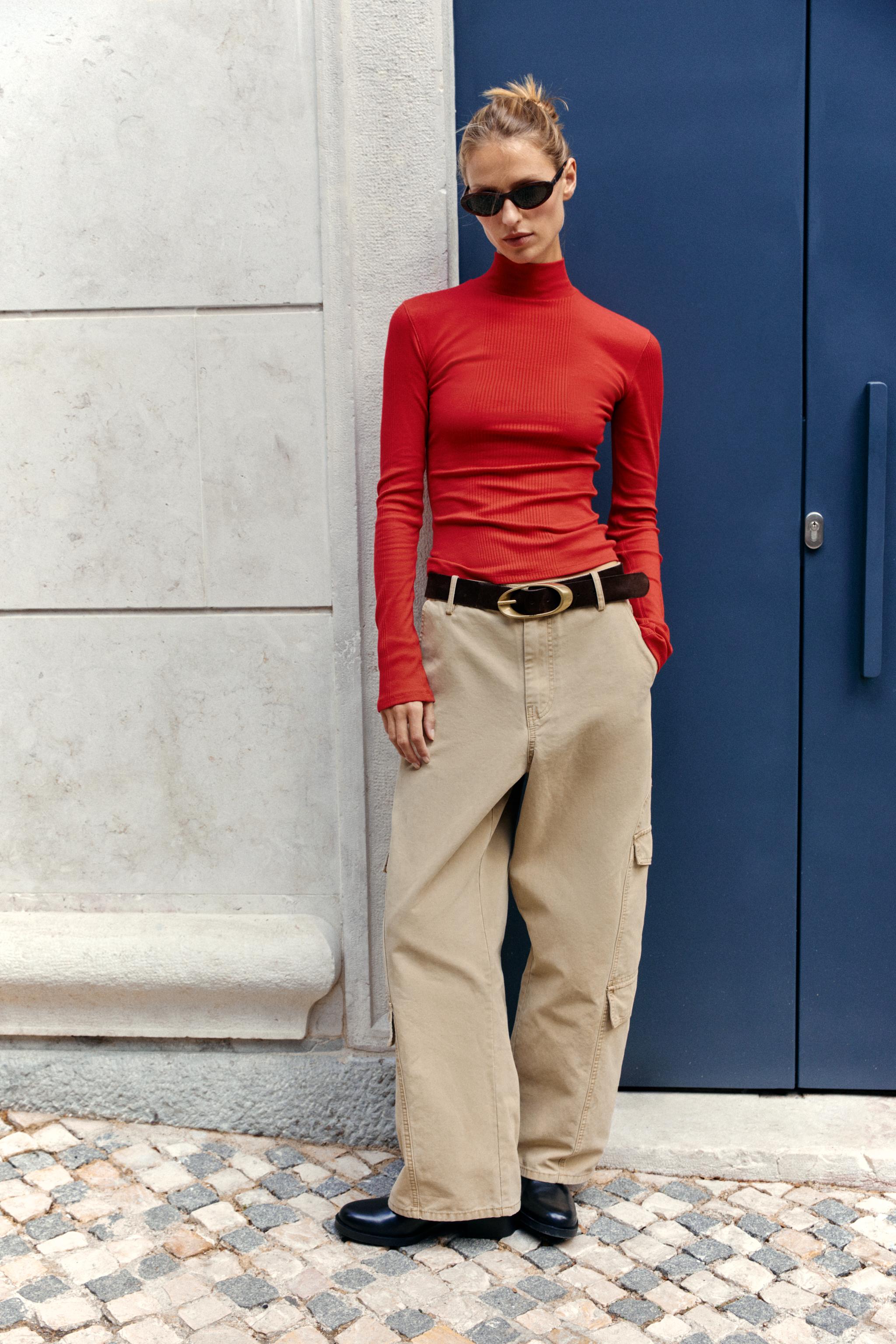 Ribbed Mock Neck T-Shirt by Zara