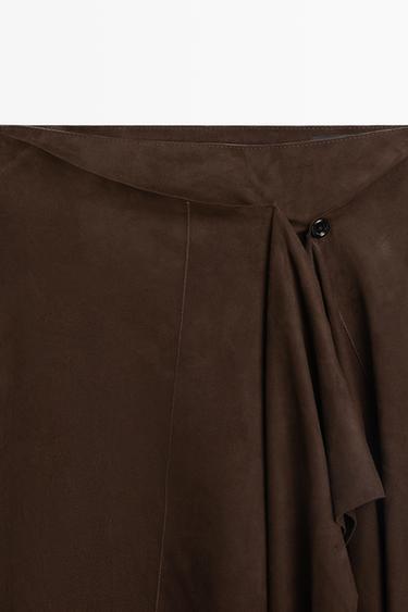 Suede midi skirt with ruffle detail — Brown 2