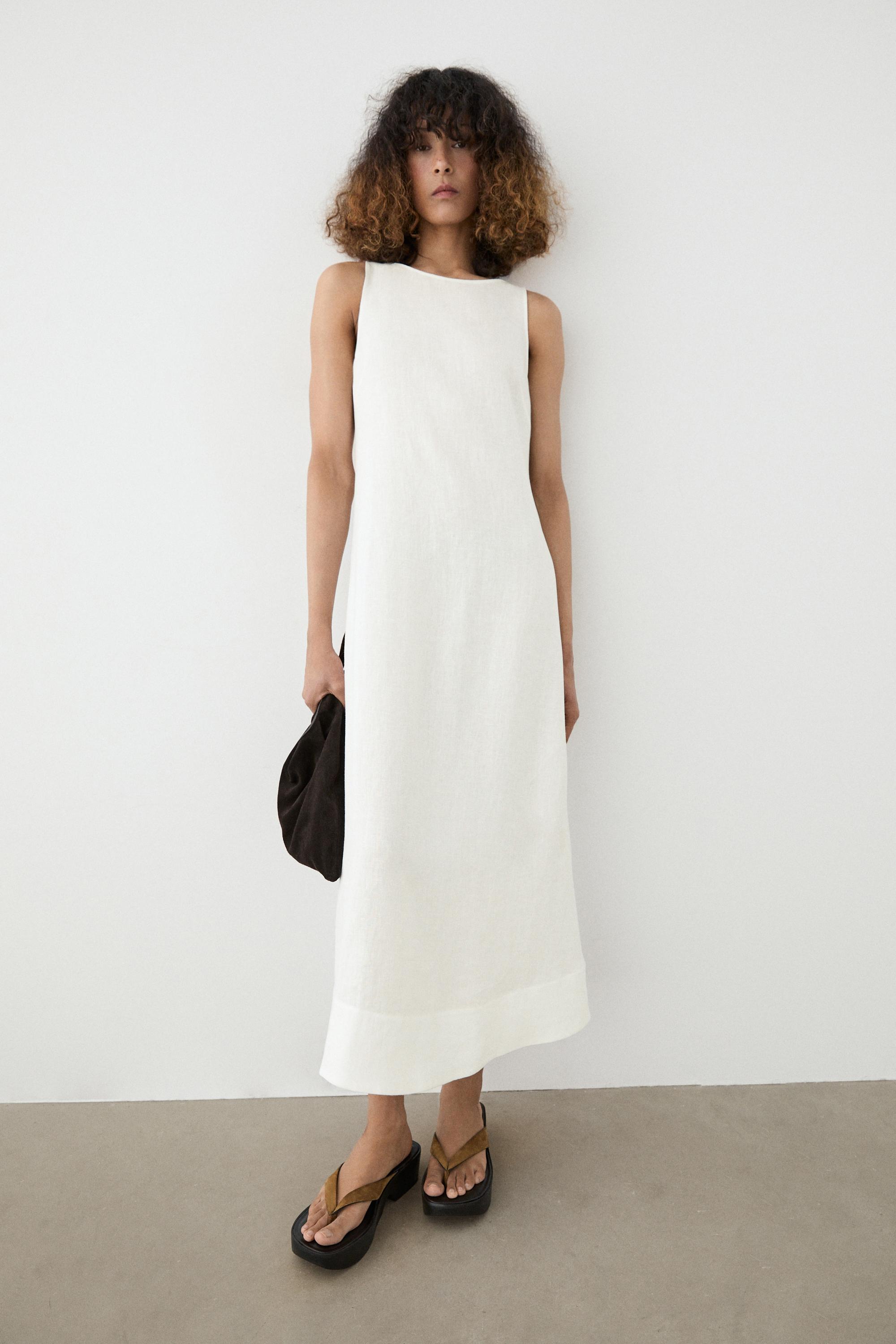 Robe à encolure américaine 100 % lin
