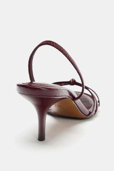 TOPSTITCH DETAIL HEELED SANDALS - Burgundy Red by Zara - Image 3