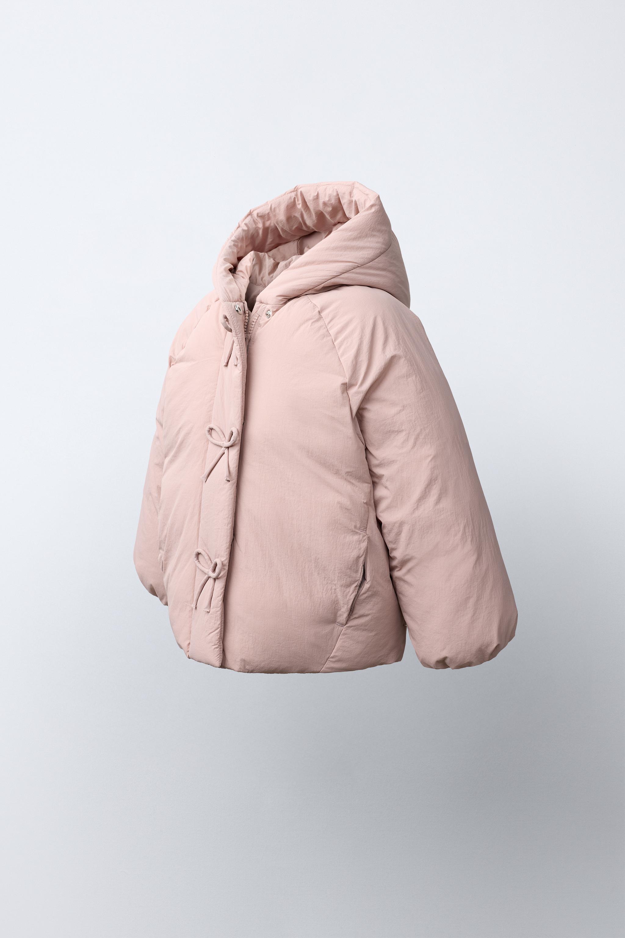 WATER REPELLENT BOW PUFFER COAT — Pink
