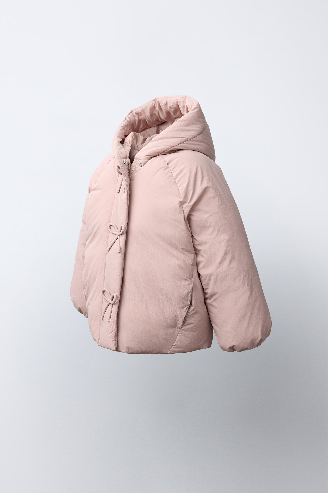 WATER REPELLENT BOW PUFFER COAT — Pink