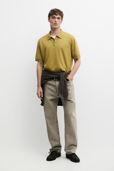 Zara Short sleeve cotton and linen knit polo shirt - Oil - Image 0