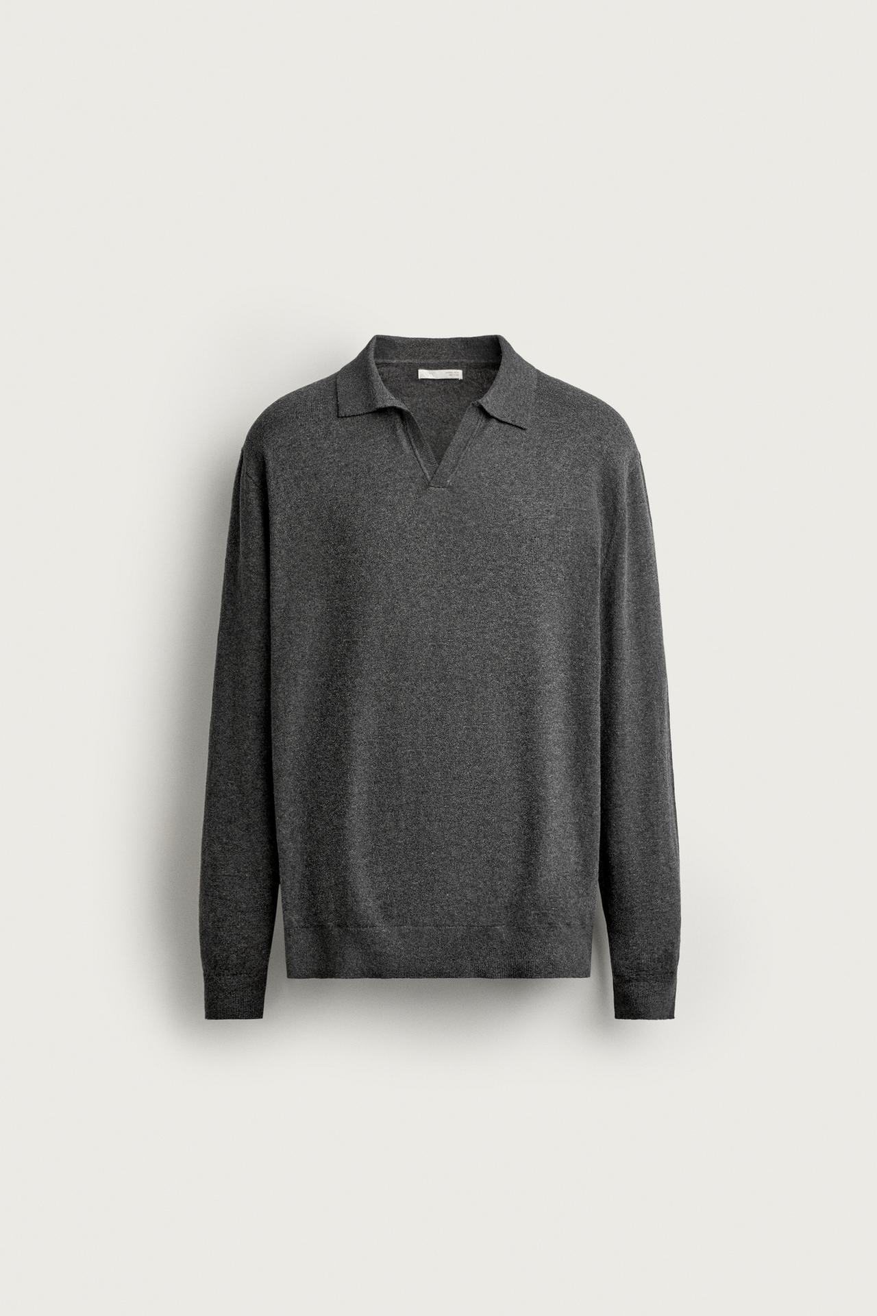 COTTON-BLEND REGULAR FIT KNIT POLO — Gray marl