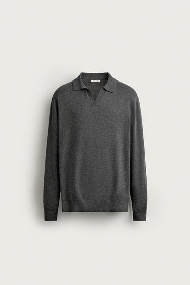 COTTON-BLEND REGULAR FIT KNIT POLO — Gray marl 1
