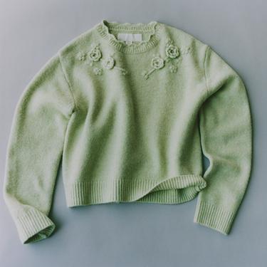 FLORAL CROCHET KNIT SWEATER - Pastel green by Zara