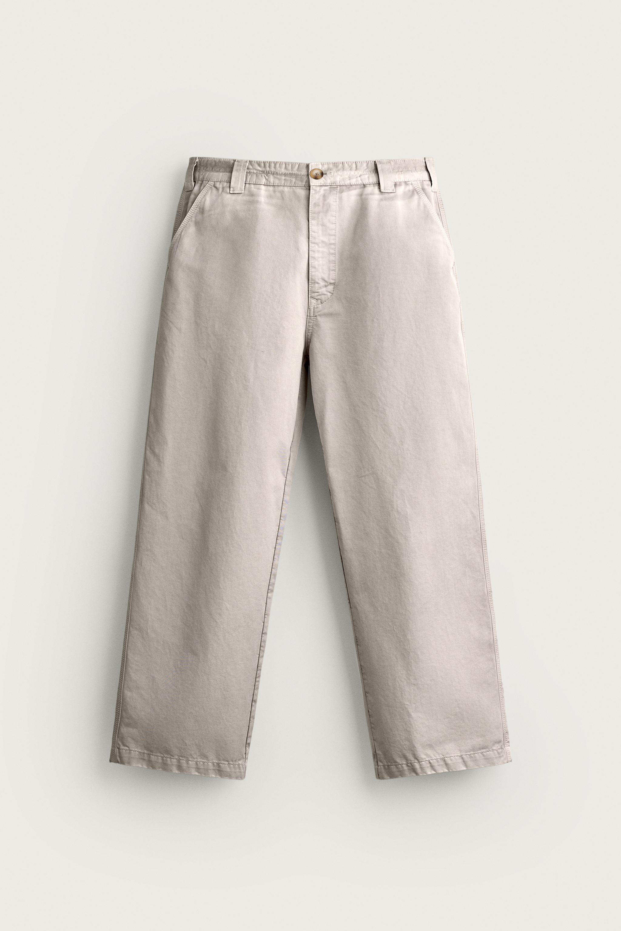 VINTAGE WASH EFFECT STRAIGHT FIT CHINO PANTS — Light beige