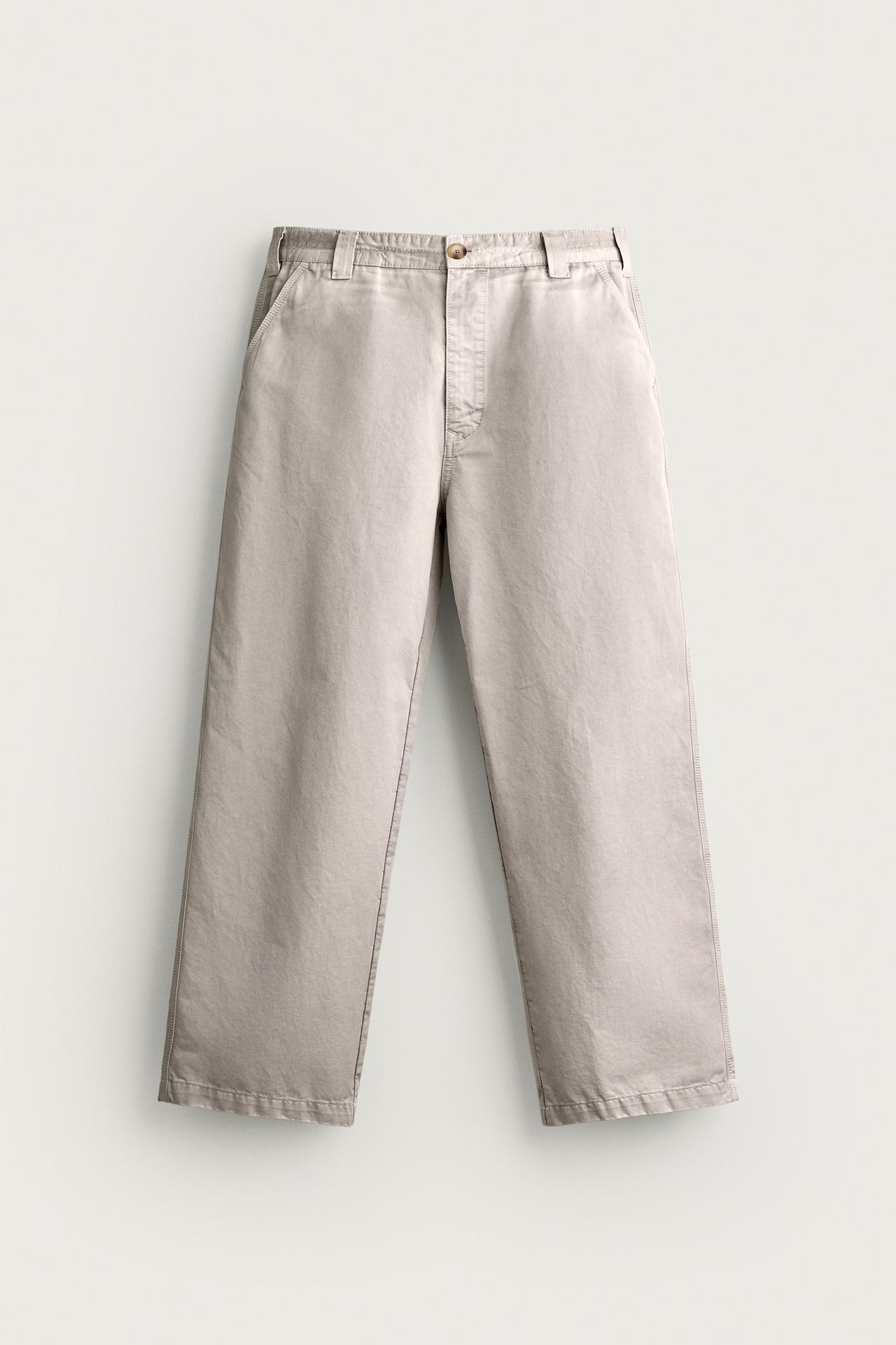 VINTAGE WASH EFFECT STRAIGHT FIT CHINO PANTS — Light beige