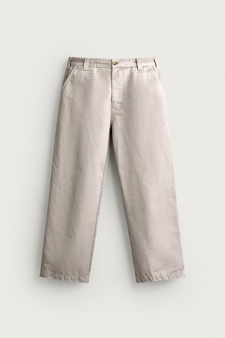 VINTAGE WASH EFFECT STRAIGHT FIT CHINO PANTS — Light beige