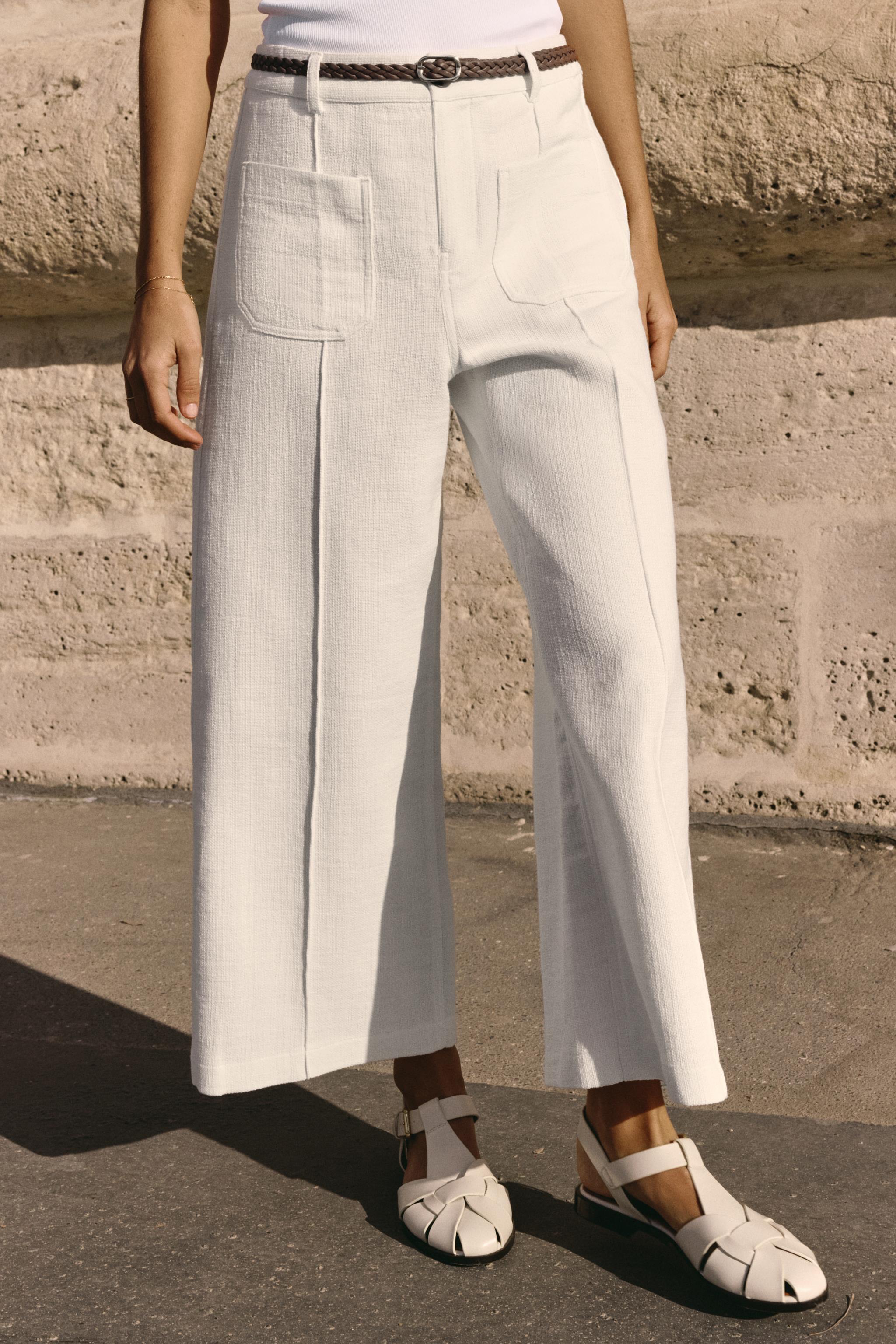 三つ編みベルト付きキュロットパンツ - エクリュ | ZARA Japan