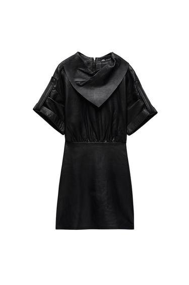 LEATHER DRESS WITH SCARF DETAIL