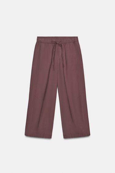 PANTALÓN PIJAMERO BALLOON - Berenjena oscuro de Zara