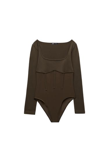 SEAMLESS TULLE CORSETRY-INSPIRED BODYSUIT