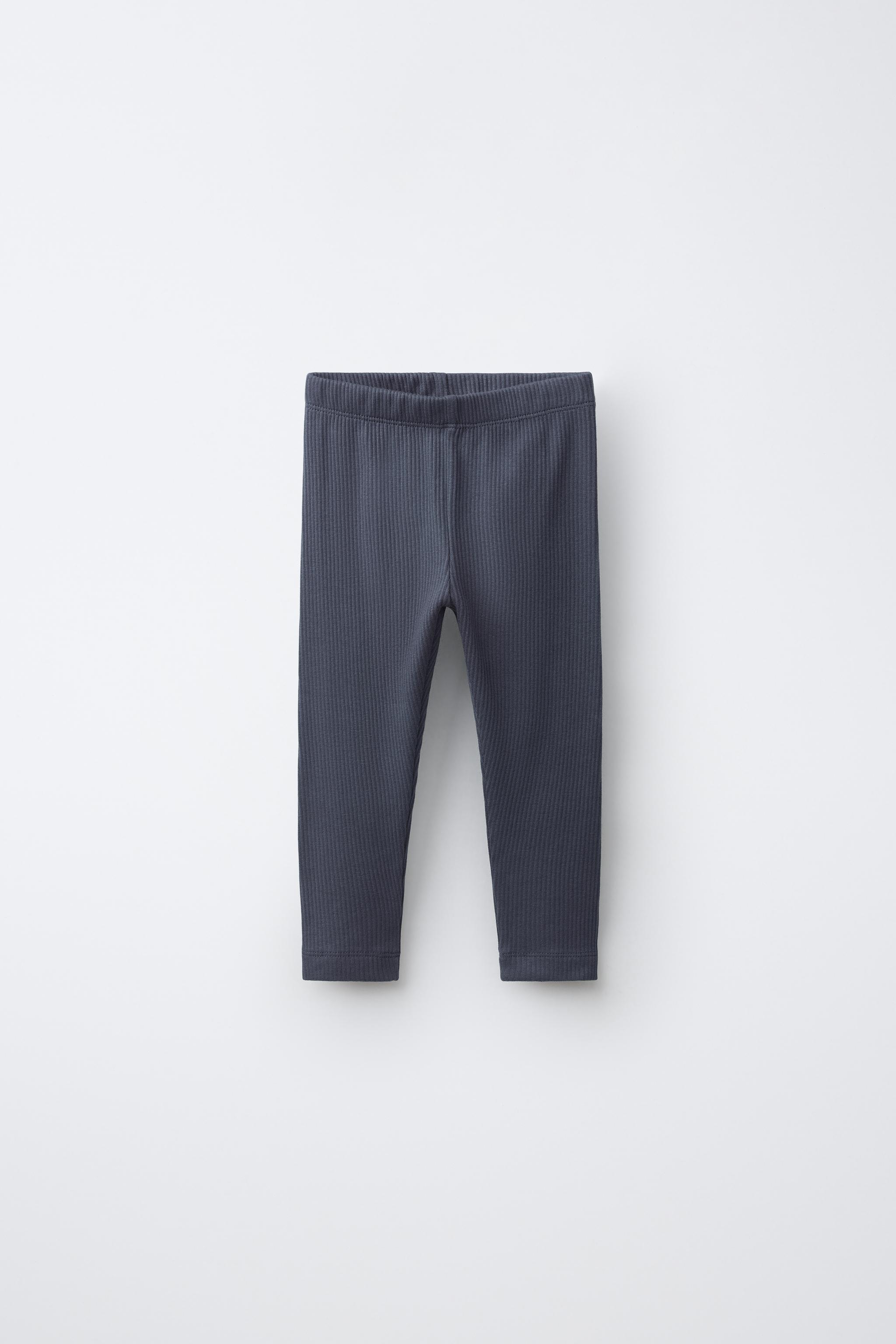 SOLID RIBBED LEGGINGS — Navy blue