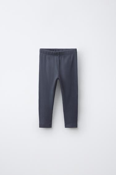 Zara SOLID RIBBED LEGGINGS - Navy blue