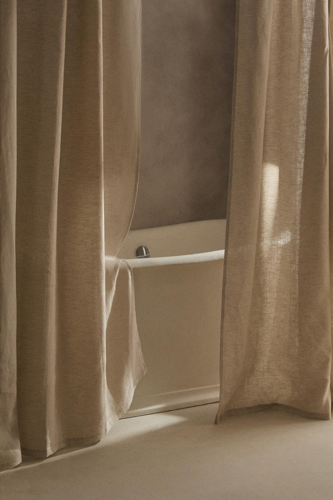 TRANSLUCENT LINEN SHOWER CURTAIN — Light beige