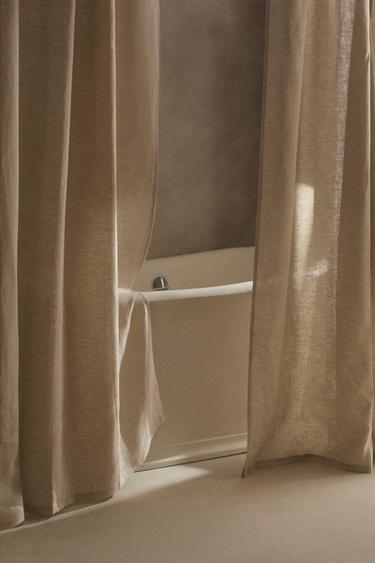 TRANSLUCENT LINEN SHOWER CURTAIN — Light beige 1