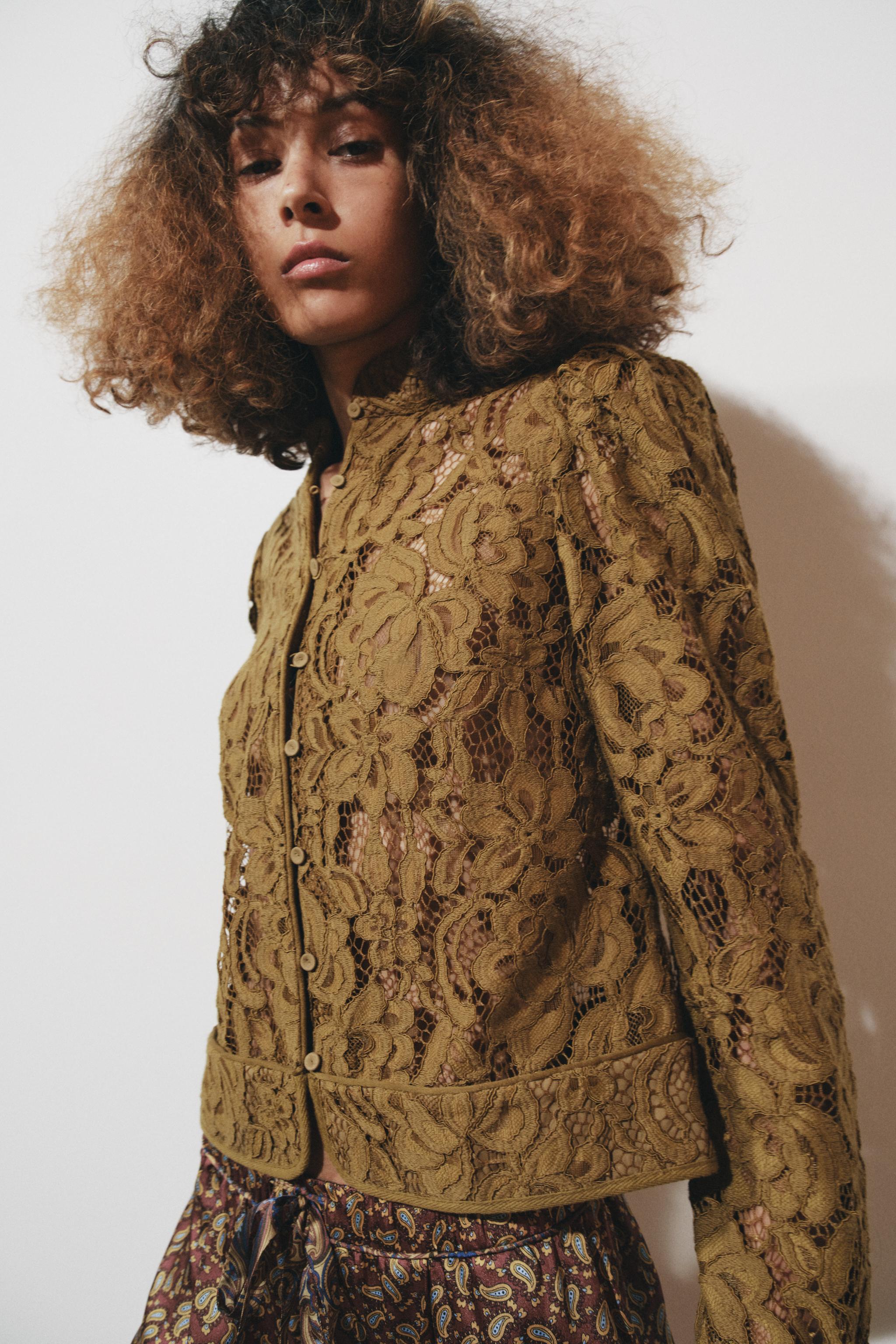 Shop Zara ZW COLLECTION LACE JACKET WITH BALLOON SLEEVES at