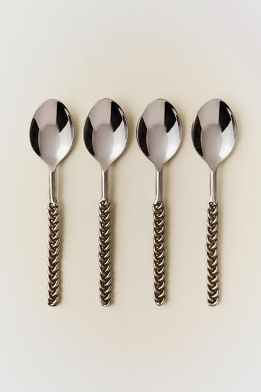 PACK OF DESSERT SPOONS WITH METAL BRAIDED HANDLES (PACK OF 4) - Steel by Zara - Image 4