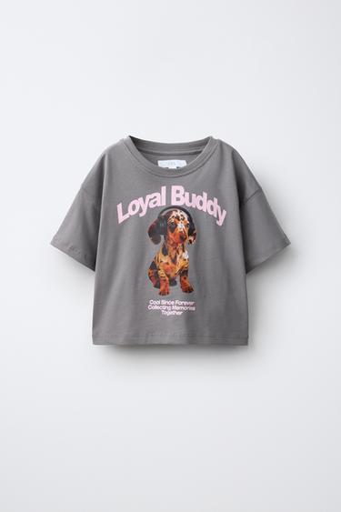 T-SHIRT IMPRIMÉ CHIEN ET INSCRIPTION - Gris anthracite de Zara