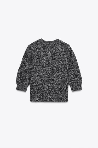 VESTE EN MAILLE MANCHES 3/4 BOUFFANTES - Écru / Noir de Zara - Image 4