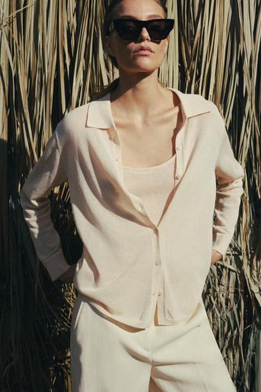 POLO KNIT CARDIGAN WITH INTERIOR TOP - Beige by Zara - Image 1
