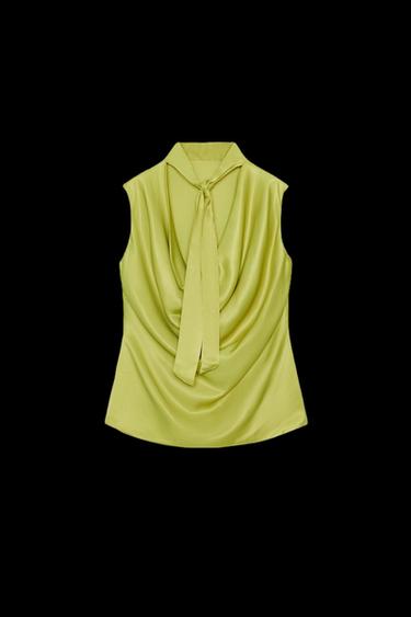 Zara SATIN TIE TOP - Pistachio
