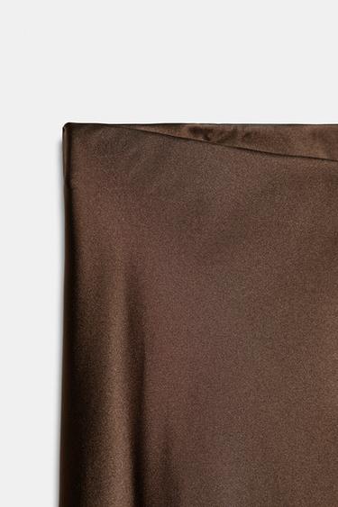 Zara SATIN MIDI SKIRT - Brown