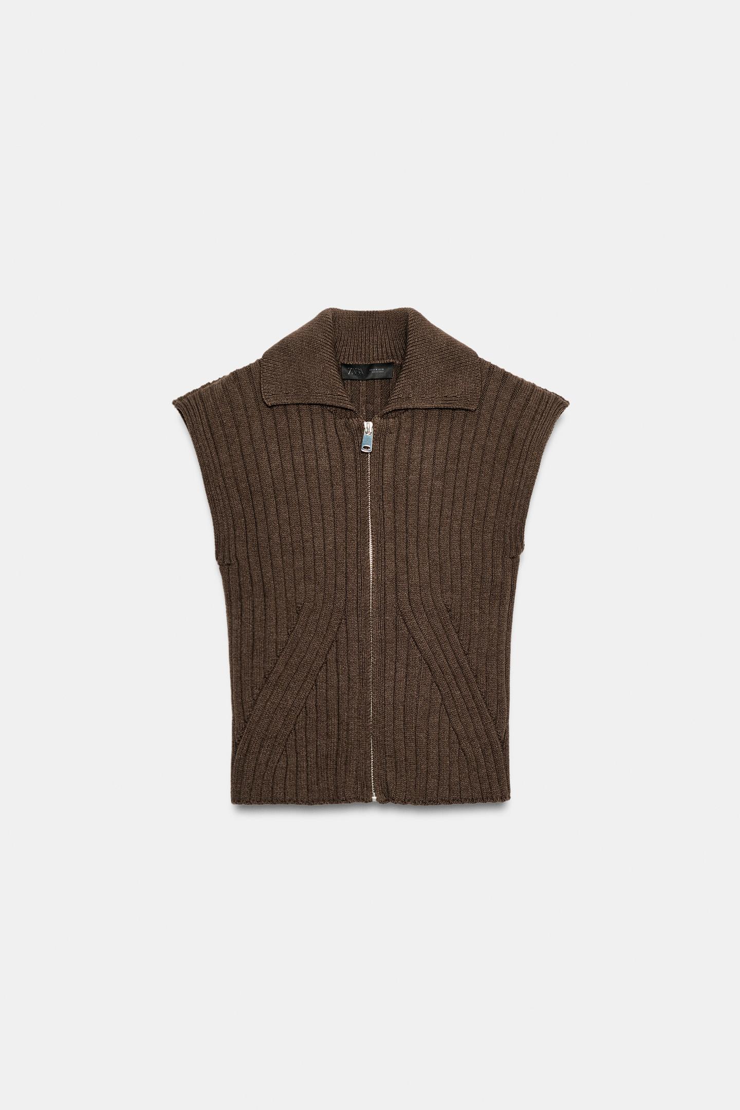 Женский жилет Zara Rib Knit Vest, цвет: Коричневый — фото 7