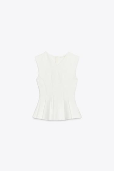 SLEEVELESS INTERLOCK PEPLUM TOP - White by Zara