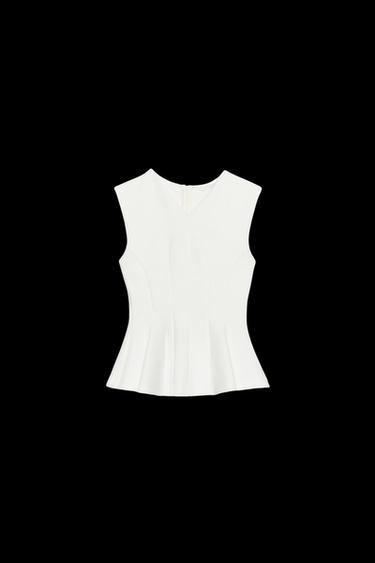 SLEEVELESS INTERLOCK PEPLUM TOP - White by Zara - Image 0