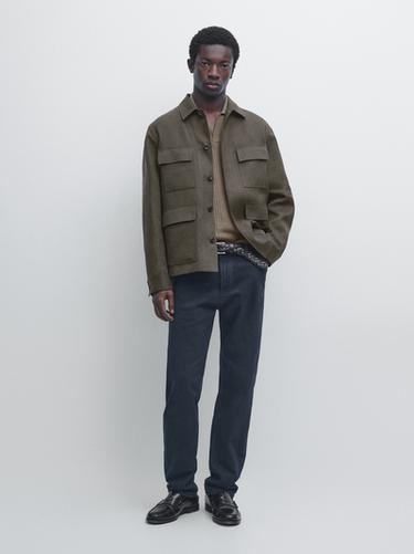 Zara 100% linen overshirt with pocket details - Dark khaki - Image 0