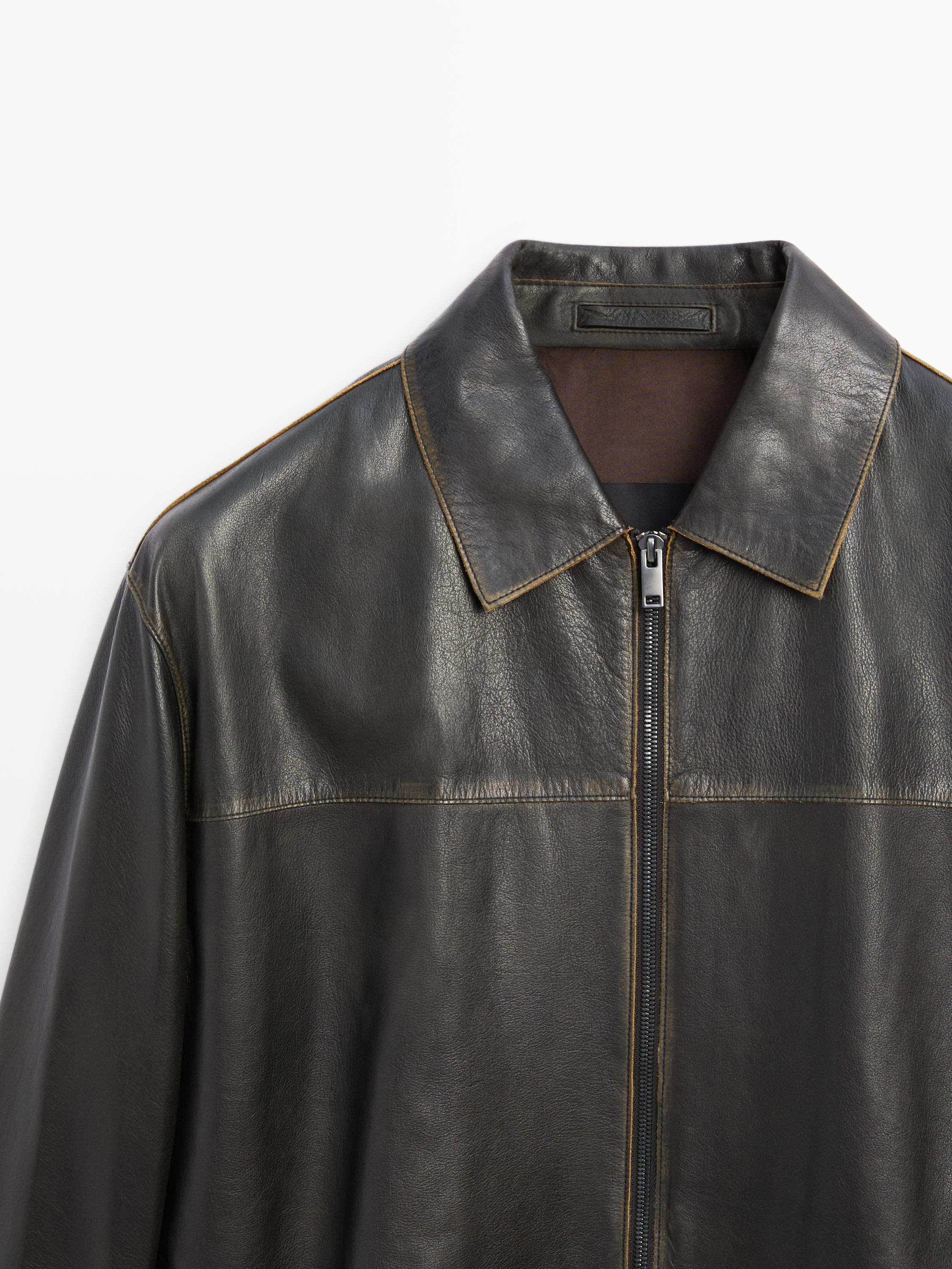 Distressed effect leather jacket