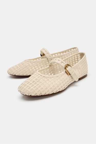 CROCHET-EFFECT BALLET FLATS - Ecru White by Zara