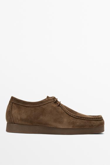 Zara Split suede leather moc toe shoe - Brown - Image 0