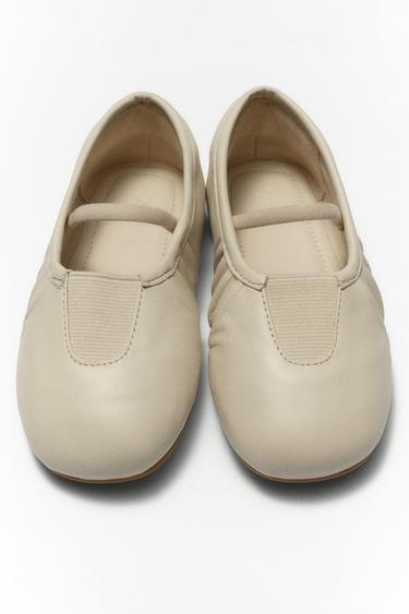 Zara LEATHER BALLET FLATS - White